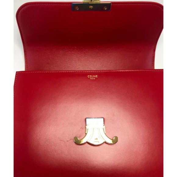 CELINE Cr Triomphe Large Natural Red Calfskin Leather Shoulder Bag - Picture 8 of 12